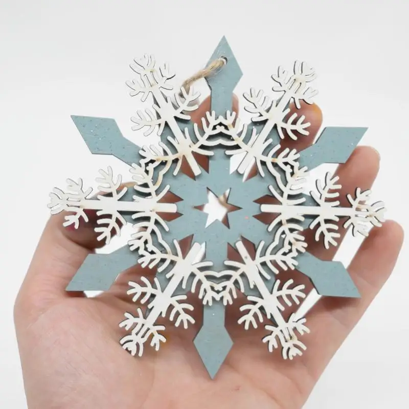 Snowflake Ornaments for Christmas Tree Blue Wooden Snowflakes Shaped Embellishments Xmas Tree Decor for Home Party Decorations