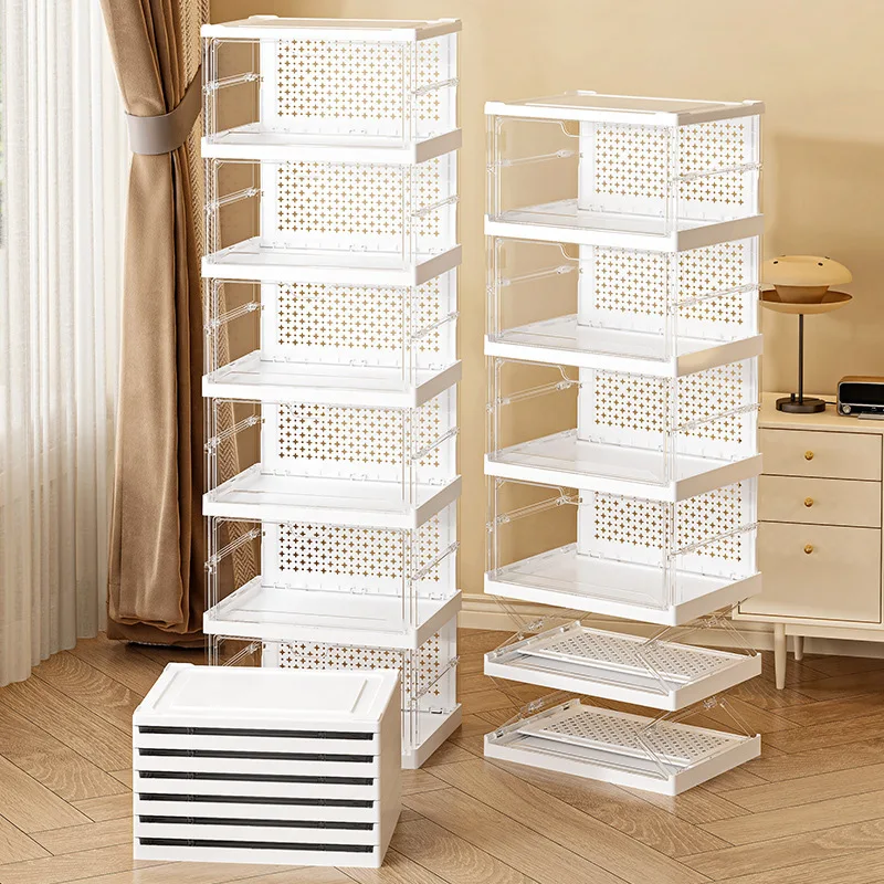 The shoe cabinet folds one piece, and a large-capacity multi-layer shoe storage artifact will be used without installation.