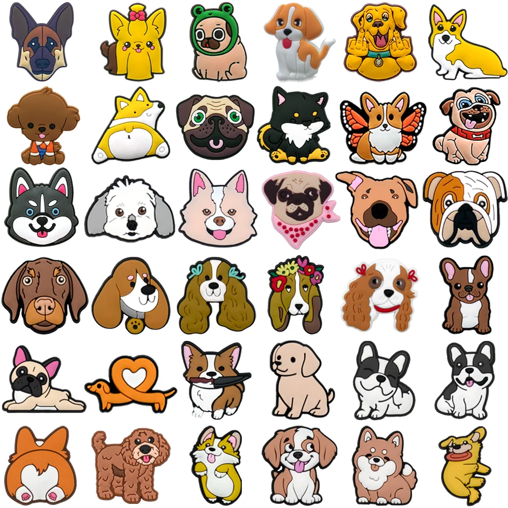1/36PCS New Classic Dog Shoe Charm Accessories,Cute Animal Dog Pins for Sandals,Shoe Clogs Buckle Decorations for Girls