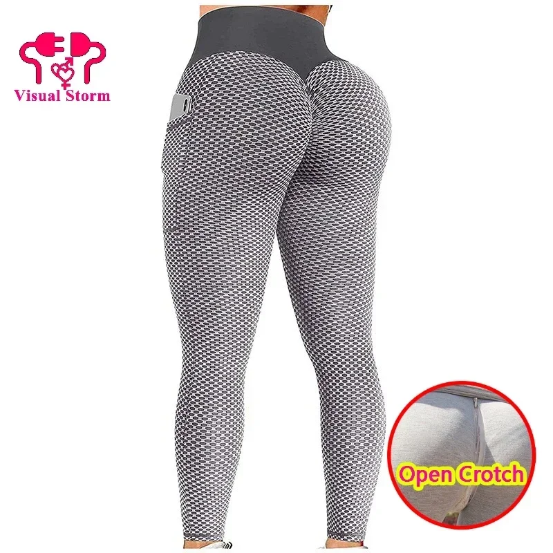 Women Open Cortch Yoga Leggings Double Hidden Zippers Mesh Shape Gym Panties Sexy Casual Sport Hot Pants Crotchless Lingerie