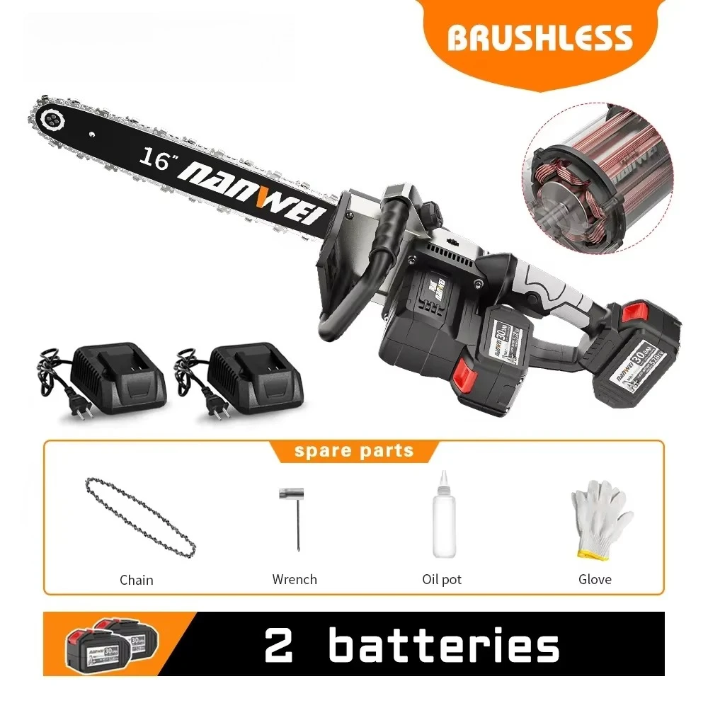 16 Inch Industrial Electric Chain Saw Handheld Chainsaw Lithium Outdoor Logging Orchard Pruning Chainsaw