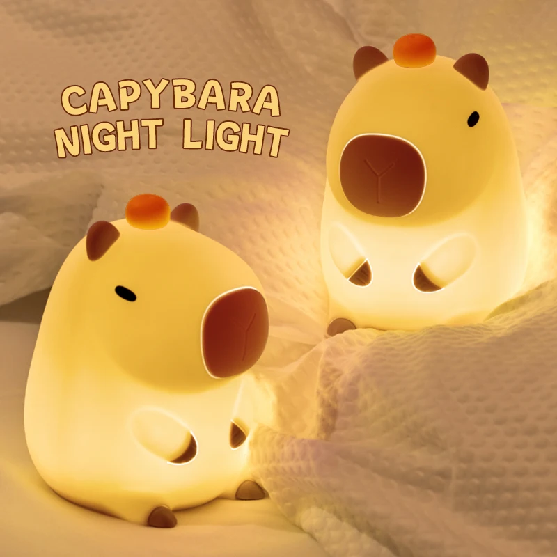 Cute Capybara silicone lamp animal gift USB Rechargeable touch bedside sleeping light Decorative nightlight for children's room