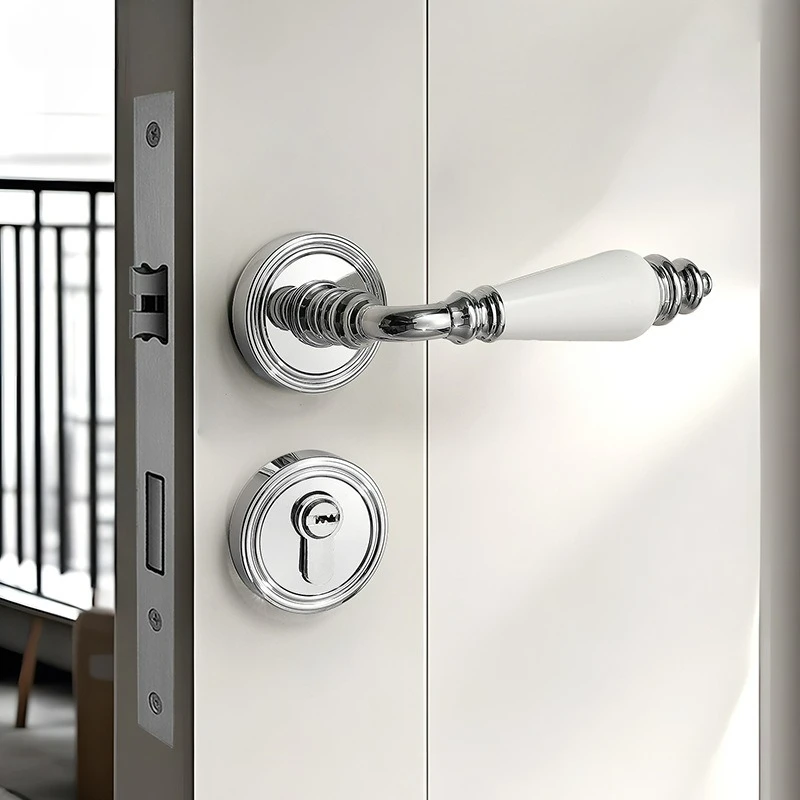 

Bright Chrome French Interior, Household Bedroom Door Lock, Magnetic/silent Room Door, Wooden Door Handle Lock