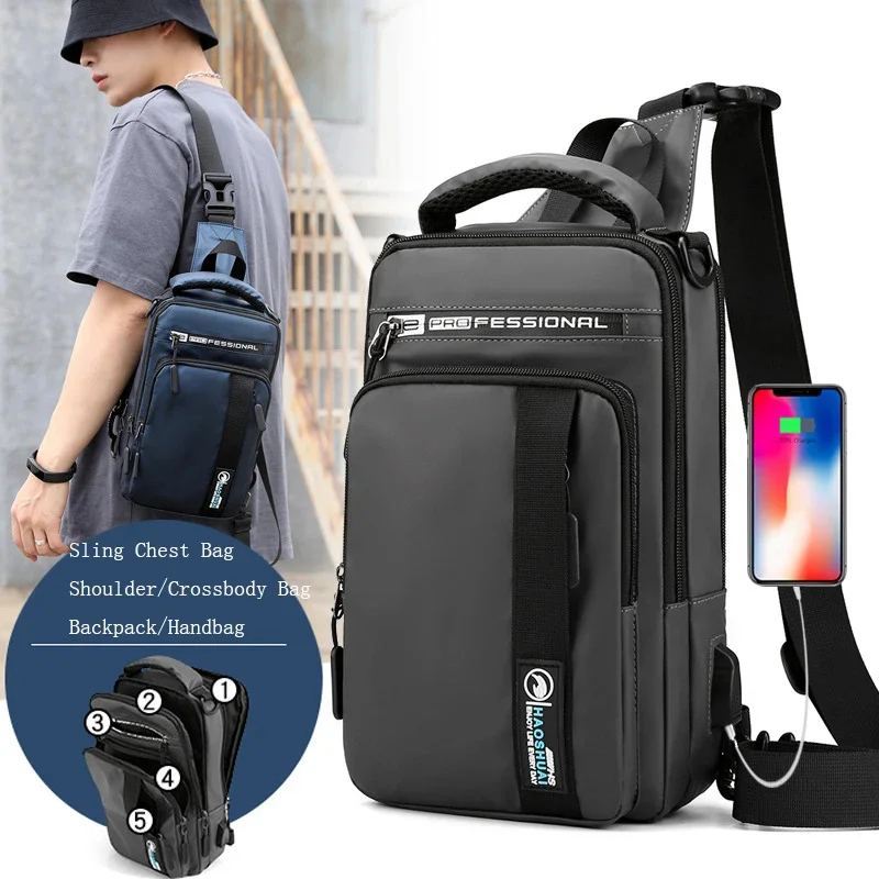 Torba typu chestpack plecak na ramię z Port ładowania USB designerską podróżną męską nylonową torbą kurierską crossbody plecak