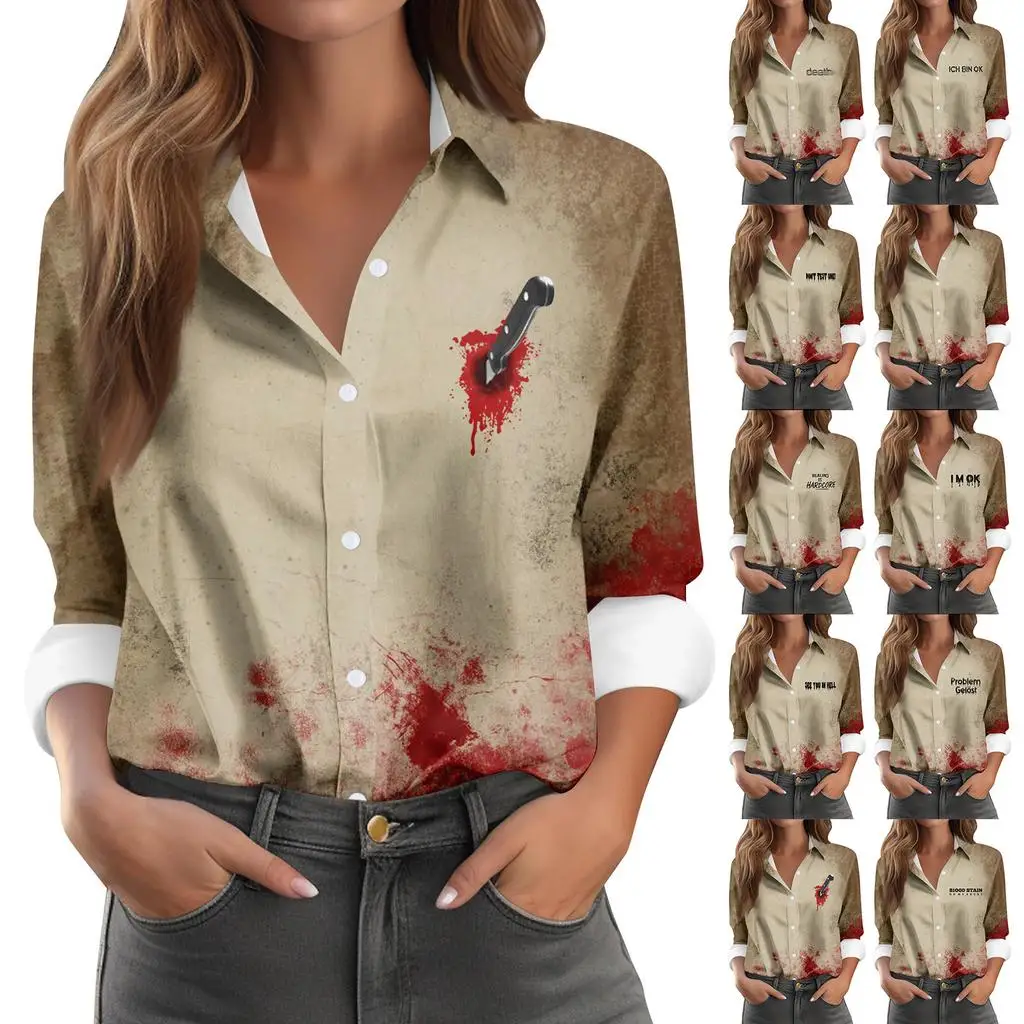 

Женская рубашка с короткими рукавами и 3D-ножом на Хэллоуин, модная свободная рубашка унисекс из дышащей полиэфирной ткани для вечеринок