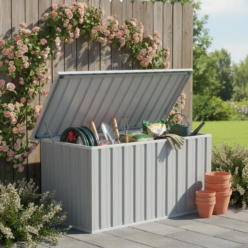 Caja de Almacenamiento para Jardín, Gris, 129X67X65 cm, Impermeable, Acero Galvanizado