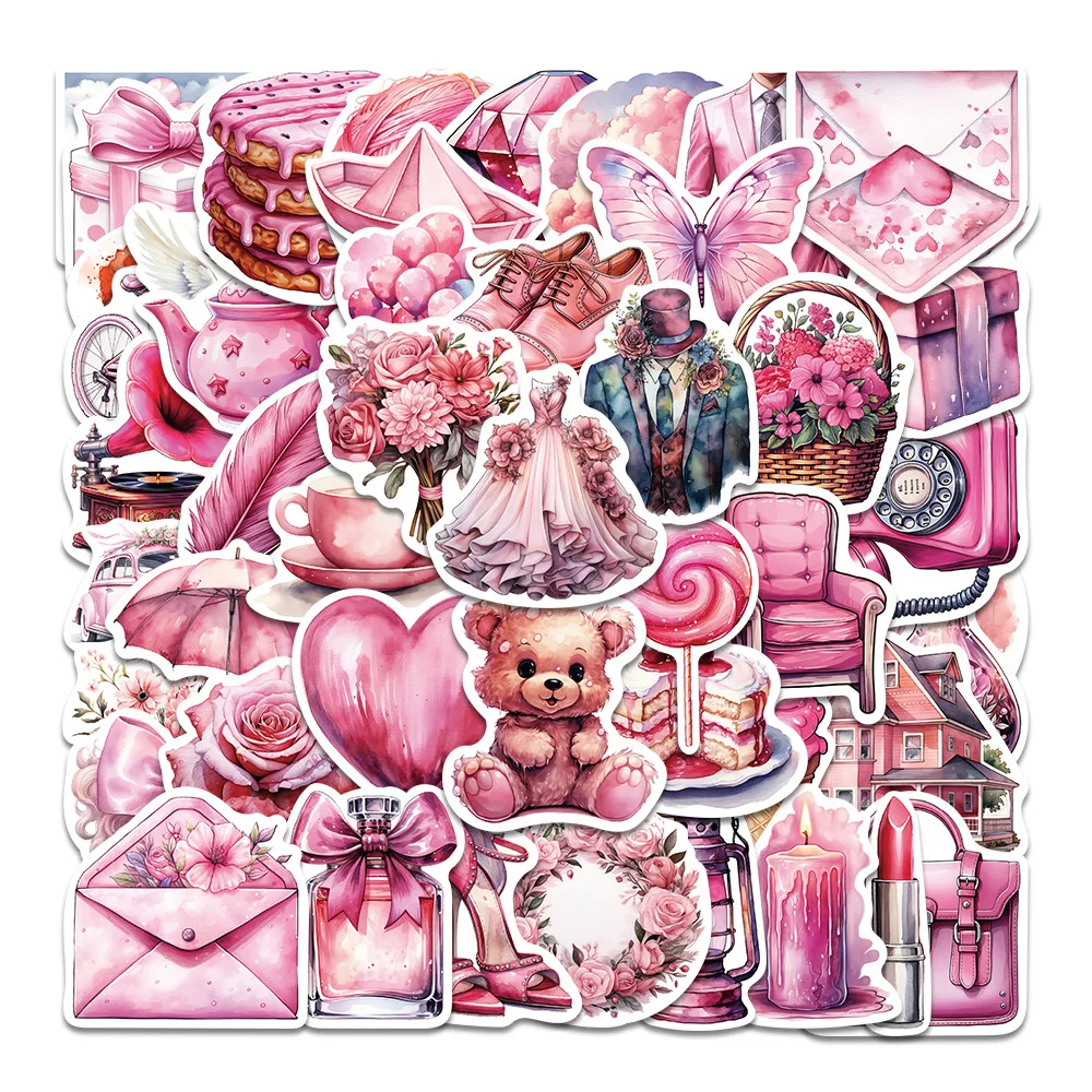 10/30/50Pcs Pink Wedding Waterproof Graffiti Sticker Aesthetic Decorative Luggage Cup Laptop Phone Scrapbook Notebook Stickers