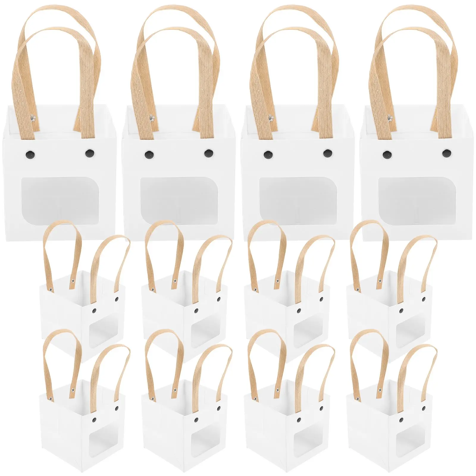 

12 Pcs Paper Gift Bags 10x10x10cm White Transparent Window Reusable Birthday Party Favor Bags Candy Storage Treat Goodie