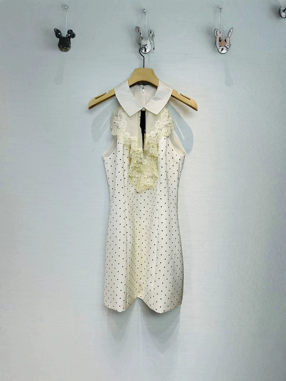 

Summer White Dots Short Women Dress Fashion Lapel Neck Sleeveless Dresses For Womens 52010
