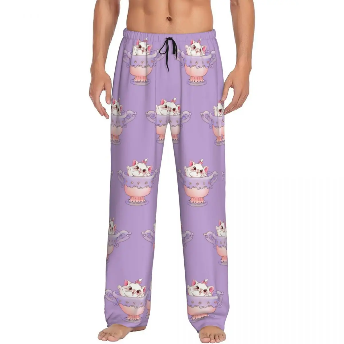 

Изготовленные на заказ пижамные штаны Marie Cat для мужчин, анимационная одежда для сна, эластичные штаны для сна с карманами