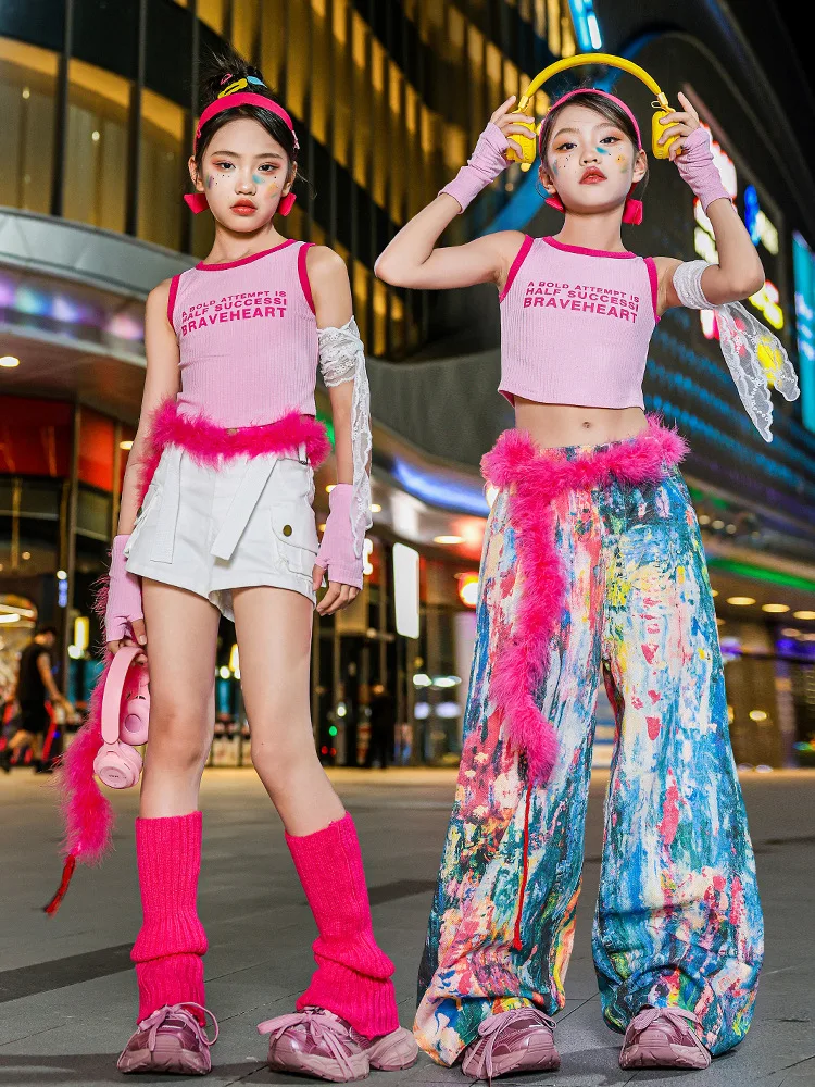 Street Dance Jazz Hip Hop Children's Clothing Practice Suit Set Trendy Streetwear Outfit Kids' Dance Apparel Workout Gear