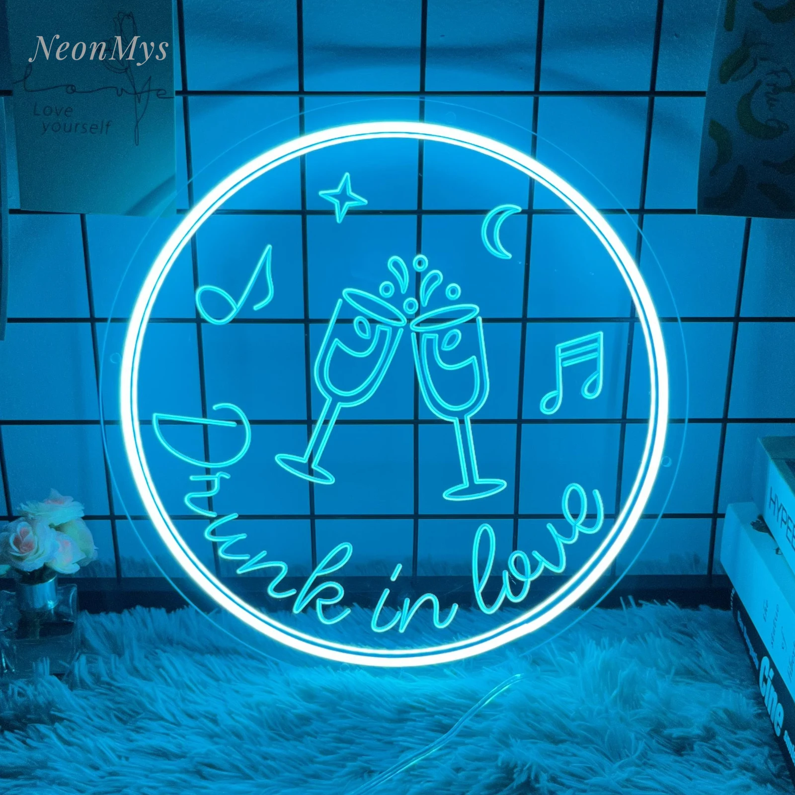 

Drunk in Love Neon Sign LED Flex Neon Light 3D Carved Wine Glass for Bar Party Wall Room Decoration Gift 35*35cm Support Custom