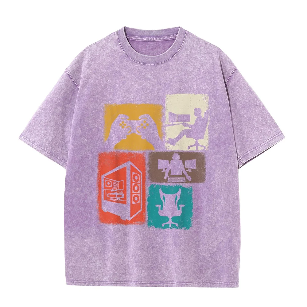 Gamer Vintage Collage Gaming Men Video Game Lover Streamer T-Shirt Japanese Clothes Korean Reviews Many Humor Shirt Casual Tee