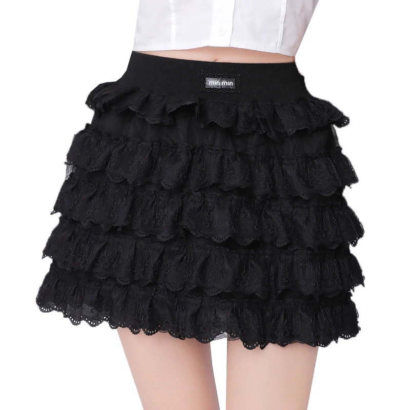 Jupe gâteau douce française élégante pour femmes, jupe courte d'été en dentelle à volants, taille haute, ligne A, Y2K, Chic coréen, mignonne, Slim