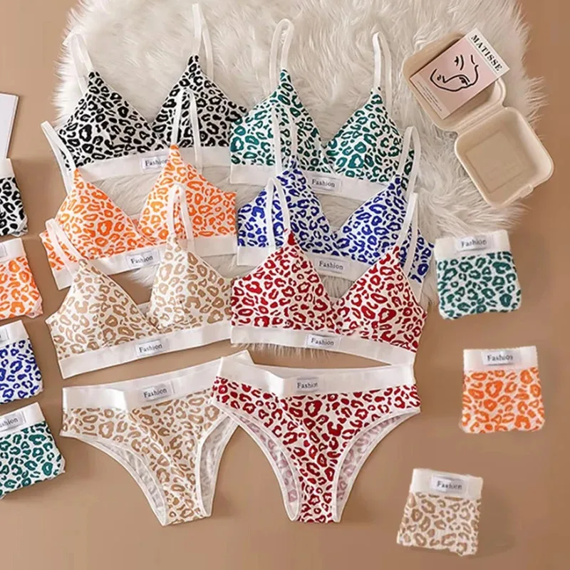 1/4/6 セット女性のシームレスなブラセットローウエストパンティーヒョウ Bralette セクシーなランジェリーセット V ネックスポーツブラジャー女性の綿