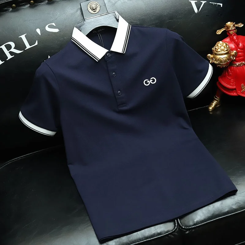 

High Quali Men's irt Casual Slim Fit ort Sve Embroidered Busin Casual Versatile f Sve T-irt for Youth