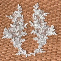 Off White Floral Wedding Dress Applique, DIY Bride Hair Accessories, Lace Patch, Lace Flower, 27x11 S, 4 Pcs, 2 Pair