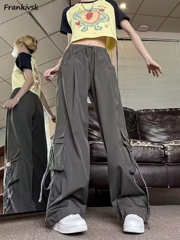 

Women Cargo Pants Drawstring Baggy Solid Large Pockets New Fashion Versatile Quick-dry Jogging American Style Streetwear Chic