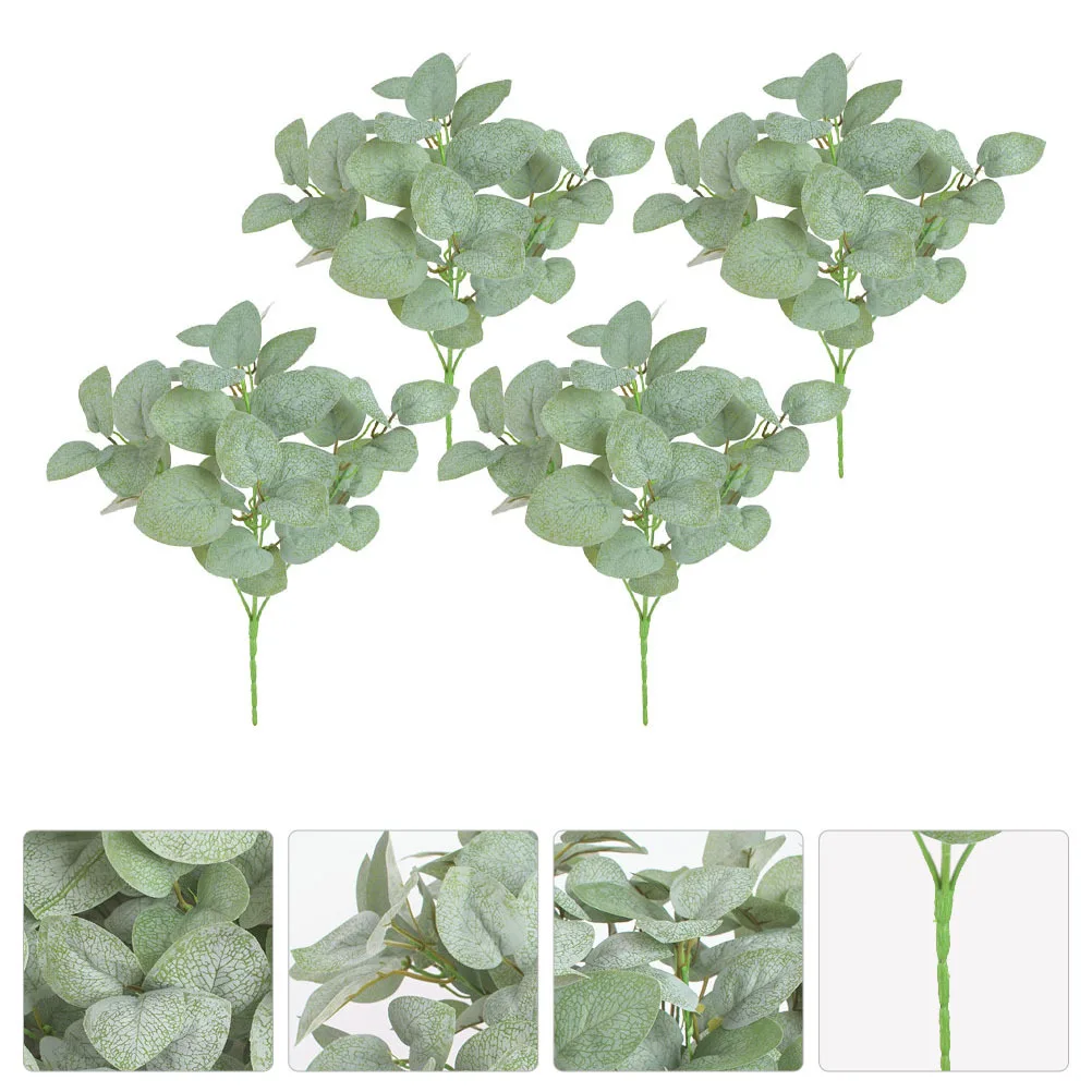 

4Pcs Premium Material Artificial Green Plants Decor Vivid Color Artistic Design for Home Wedding Office Artificial Eucalyptus