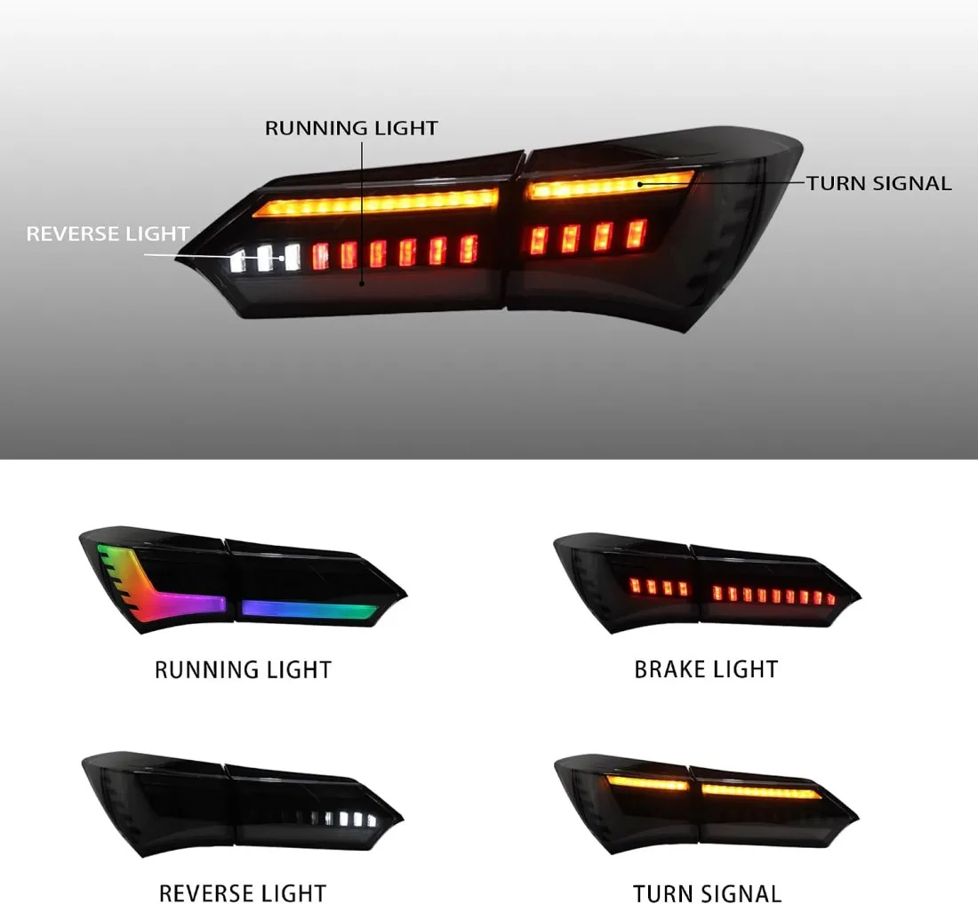 LED RGB Tail Lights Assembly for TOYOTA Corolla 2014-2018 Rear Lamp with Animation DRL Sequential