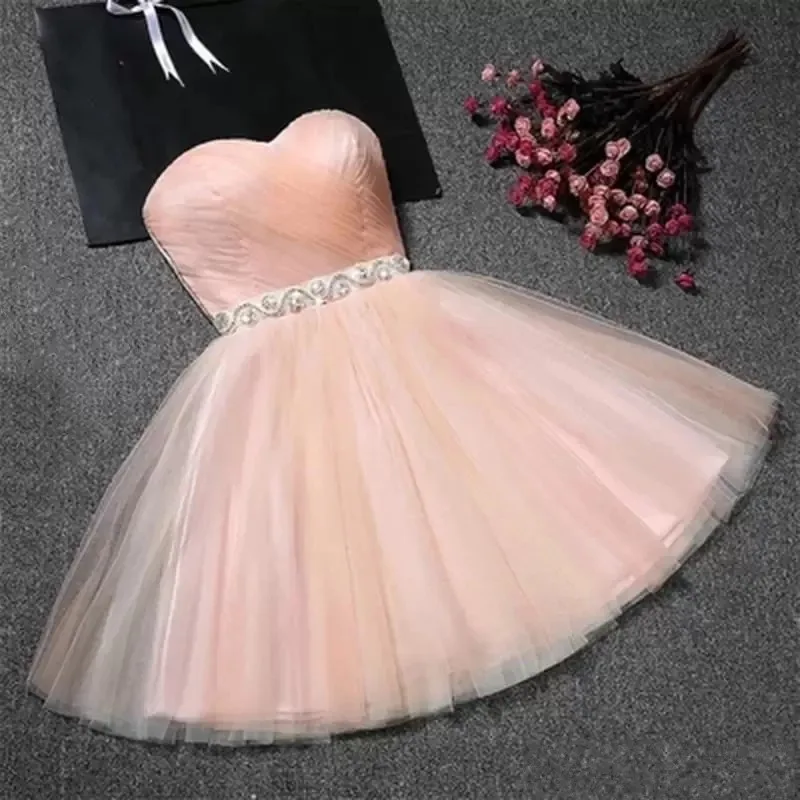 ANGELSBRIDEP Pink Sweetheart Homecoming Dresses Short Vestidos De Festa Fashion Sash Tulle Junior Graduation Party Gowns HOT