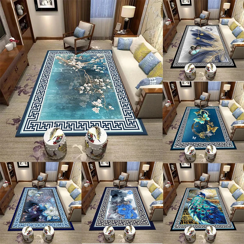 Large Size New Chinese Rug, Floral Bird and Creative Pattern Living Room Mat, Home Decor Carpet, Diverse Scene Floor Cover