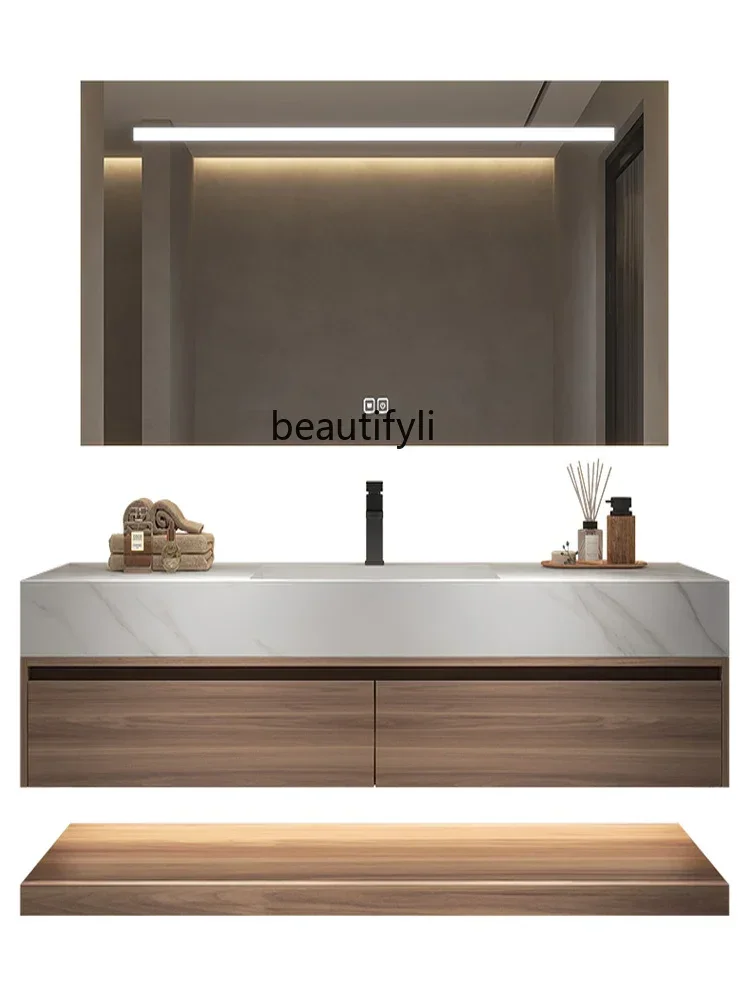 cqyModern Minimalist Bathroom Stone Plate Seamless Ceramic Whole Washbin Bathroom Cabinet Inter-Platform Basin Combination