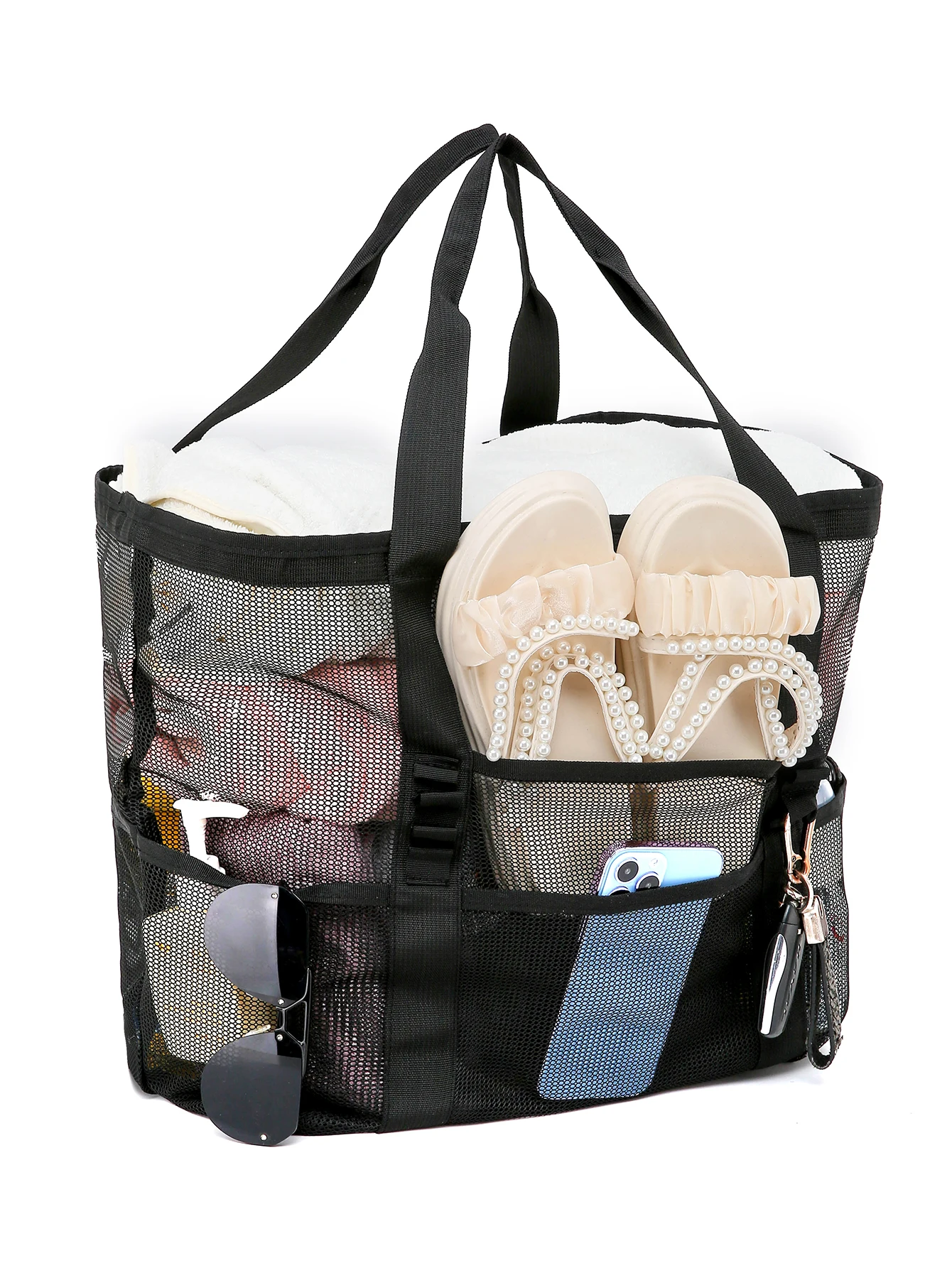 

Single large-capacity mesh beach bag for mother and baby storage, handbag, shoulder bag, travel bag