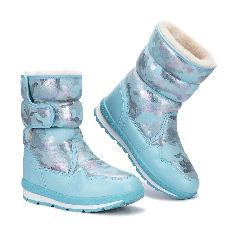 الشتاء رقيق الأطفال الشتاء الثلوج الأحذية الفتيان الفتيات الدافئة أفخم أحذية قطنية الاطفال الوالدين والطفل مقاوم للماء التمويه حذاء بوت بطول الكاحل