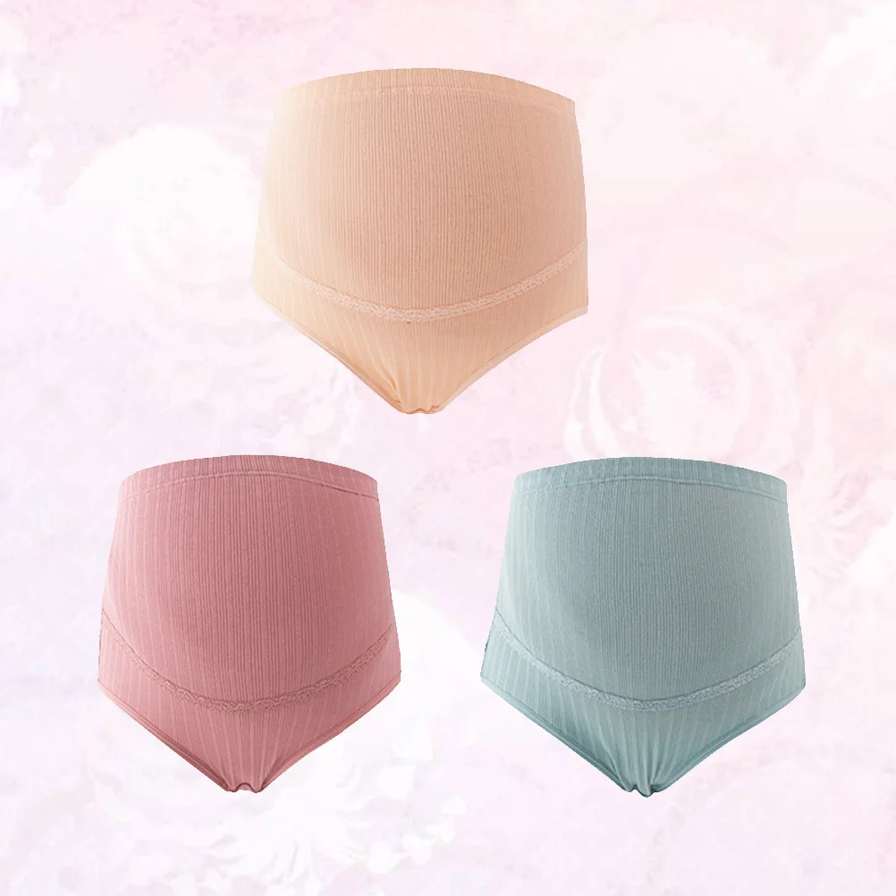 

3Pcs Cotton Maternity Panties High Waist Soft Breathable Pregnancy Underwear Pale Skin Color Blackish Green
