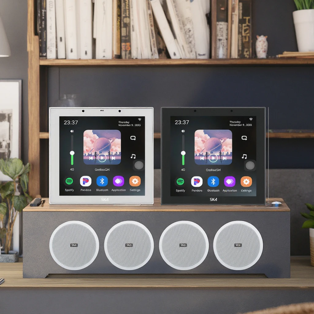 

PW4420T+CR815 Smart Home Audio System Ceiling Mounted Plastic Speaker Set For Hotel Background Music IPS Display