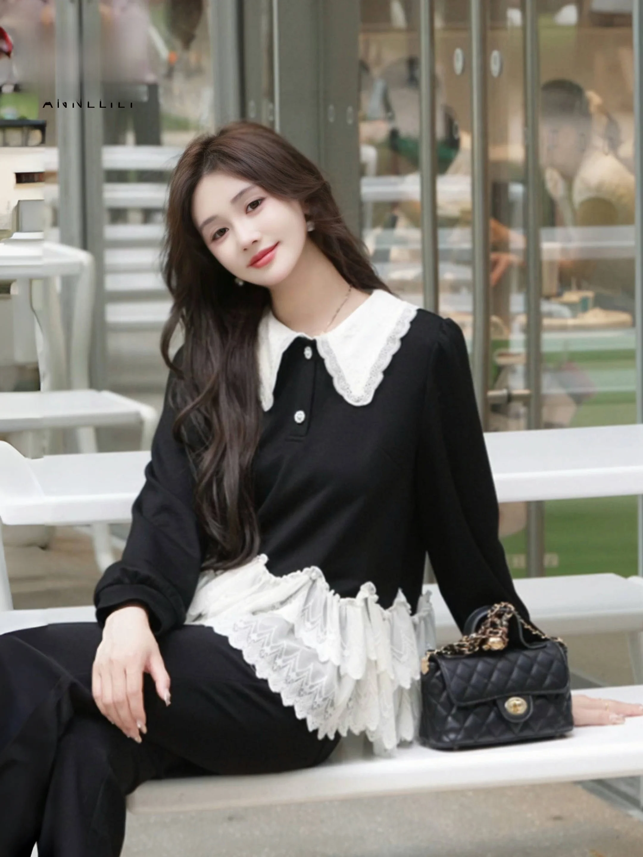 

Annelily Casual Sle irt Ele Personali Collar Long Sve Polyester Fiber Skin-friendly Breathable Regular Fit Women...