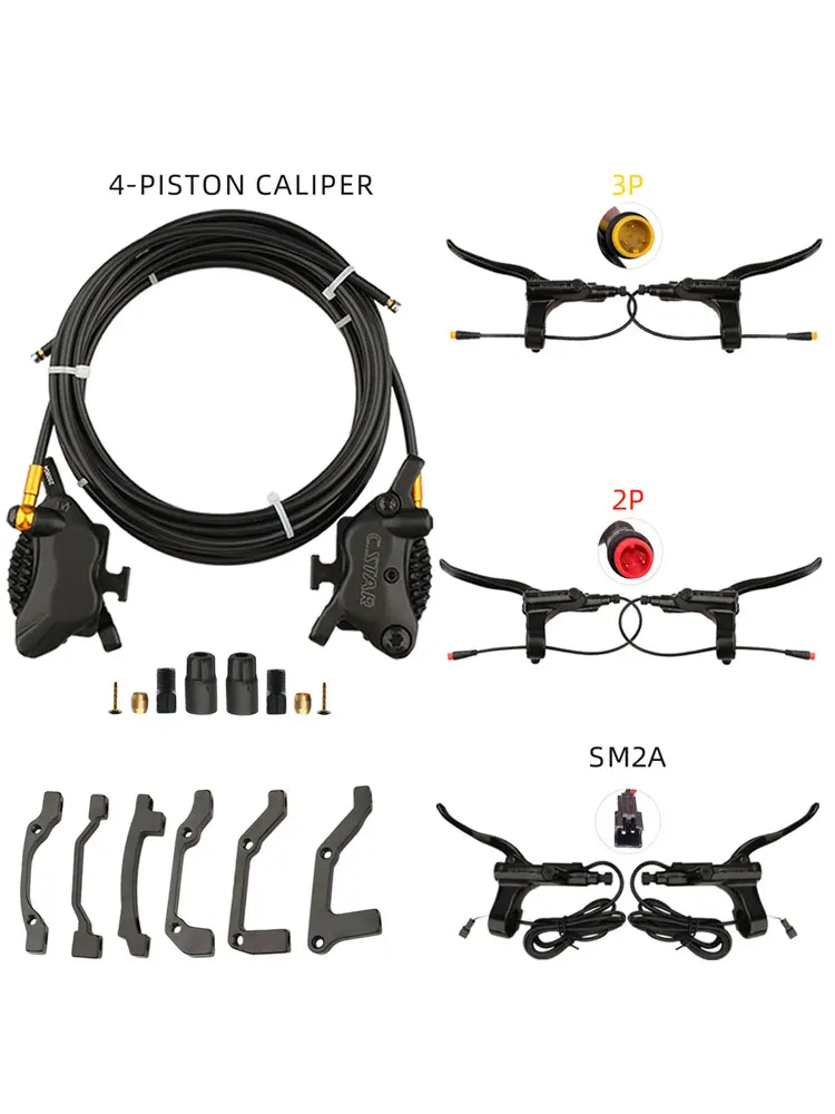 AliExpress Goodtaste NFOX  mountain bike 2P/3P/SM2A power-off brake lever electric scooter 4-piston hydraulic left mounted disc rotor accessory set