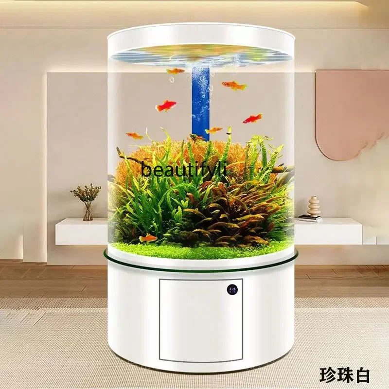 Cylindrical Fish Tank Living Room Home Floor Vertical round Barrel Glass Intelligent Ecological Free Change Aquarium