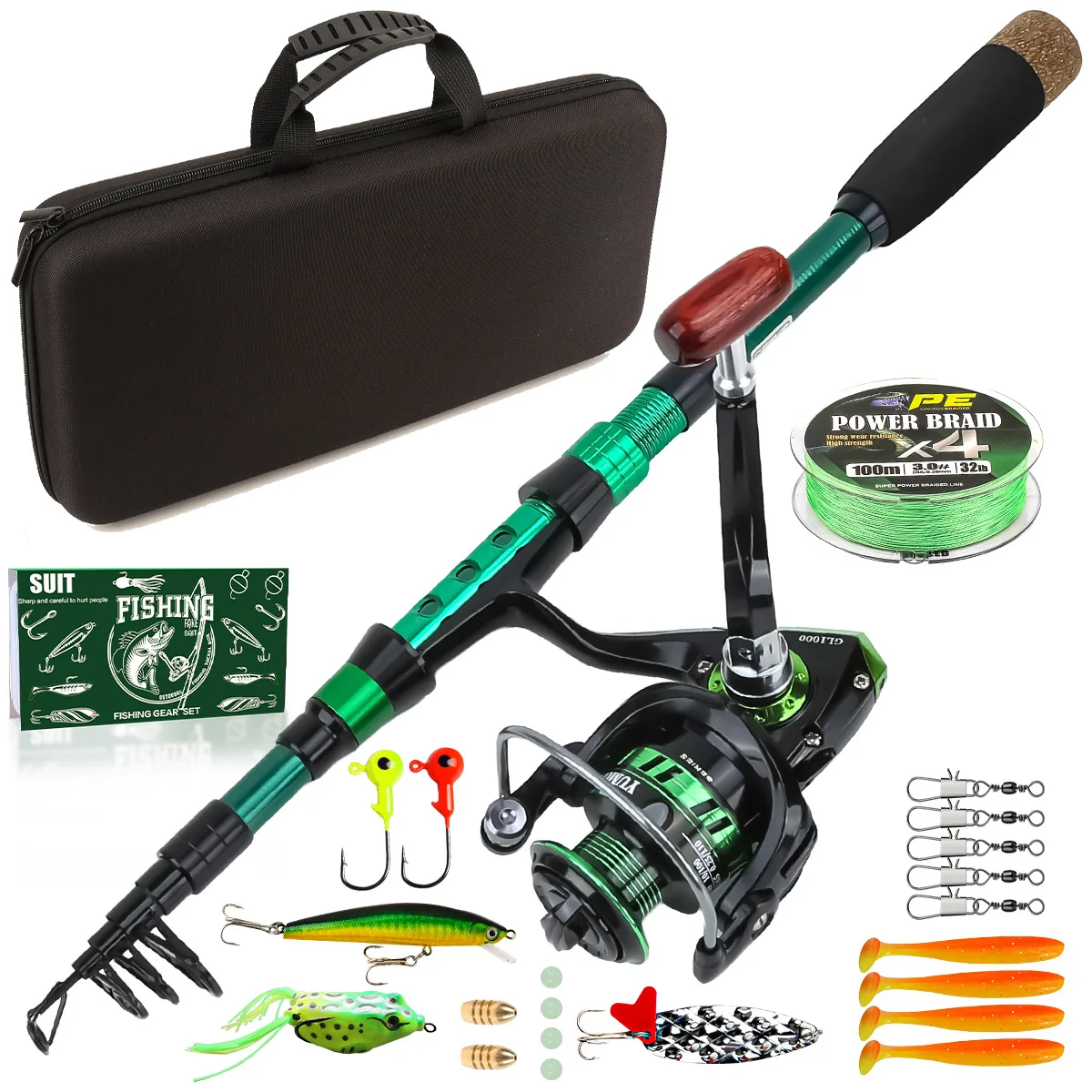 New Carbon Fiber Lure Rod Complete Fishing Tackle Combo Kit,All-in-One Outdoor Fishing Gear Set for Freshwater Saltwater Angling