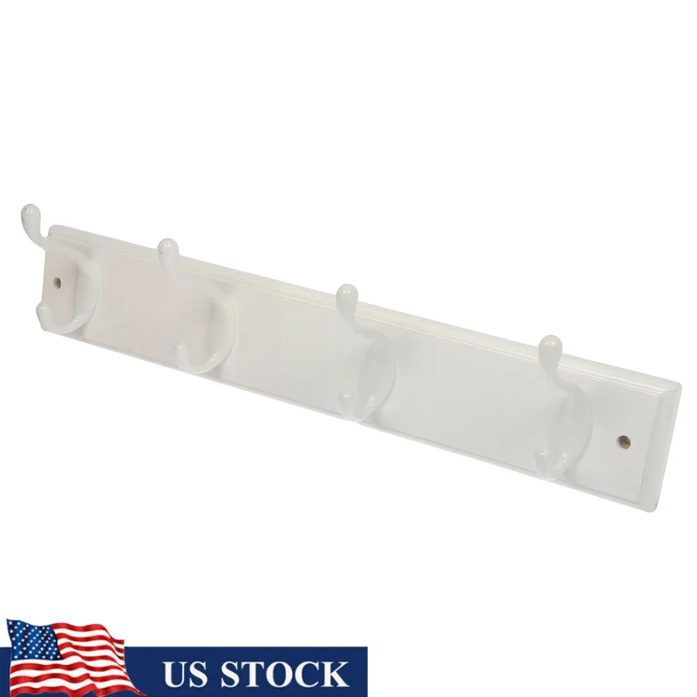 

18 Inch White Hook Board with 4 Double Hooks Coats Bags Leashes Towels Easy Wall Mount Storage Solution Holds 30 lbs