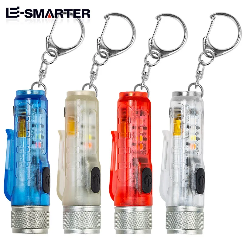 Mini LED Keychain Light Portable Luminous Small EDC Flashlight Outdoor 10 Lighting Modes Waterproof Camping Warning Strong Torch