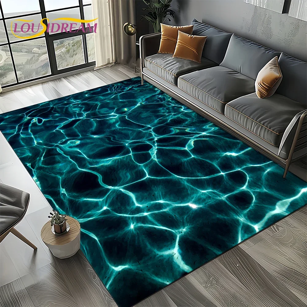2025 New Style Blue Green Seawater Sea Wave Scenery Carpet Rug for Living Room Bedroom Home Sofa Decoration,Non-slip Floor Mat