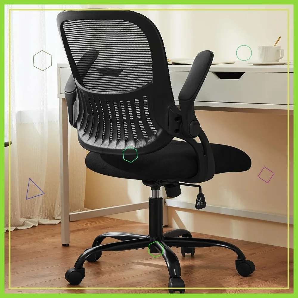 Ergonomic Mesh Office Chair with Lumbar Support, Flip-up Arms, Adjustable Height and Smooth Casters for Home Office
