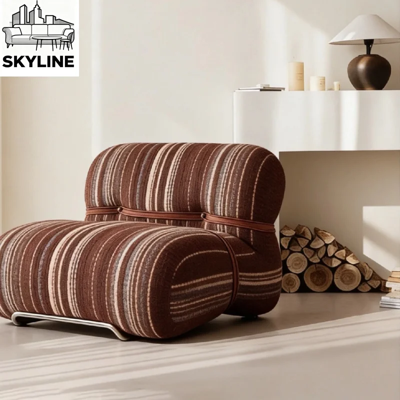 Knitted Striped Fabric Lounge Chair, Single Leisure Sofa for Living Room & Model Home Decor