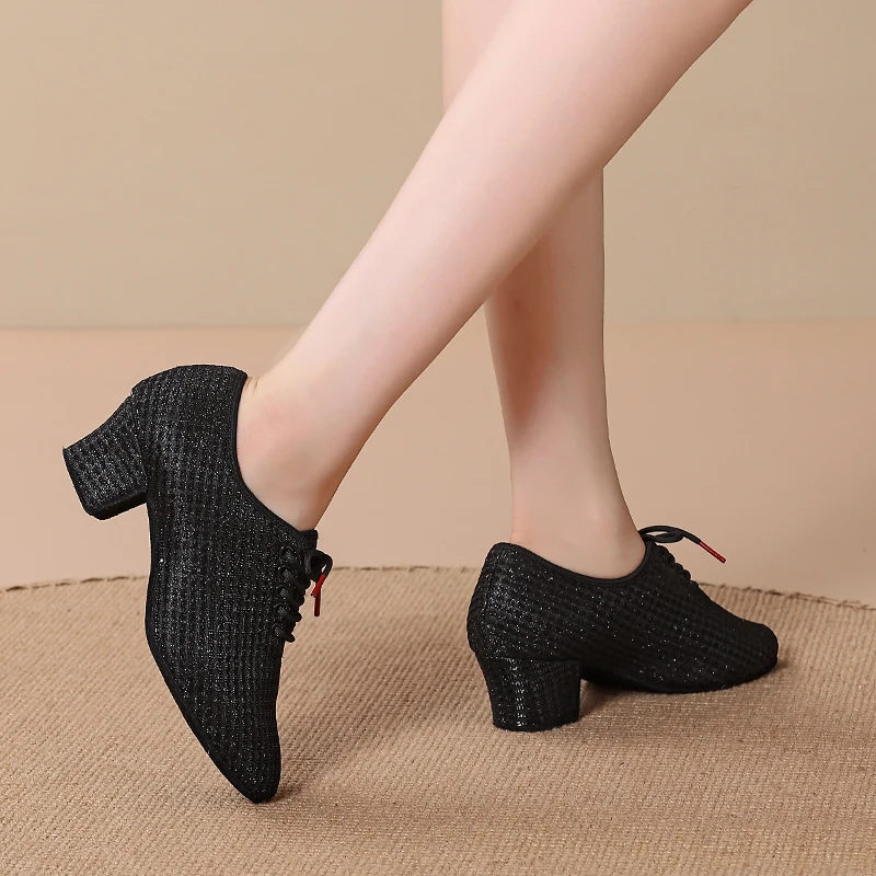 Women New Modern Dance Shoes Indoor Standard Dancing Shoes High Heeled Ballroom Latin Dance Shoes for Women 5CM Square Heels