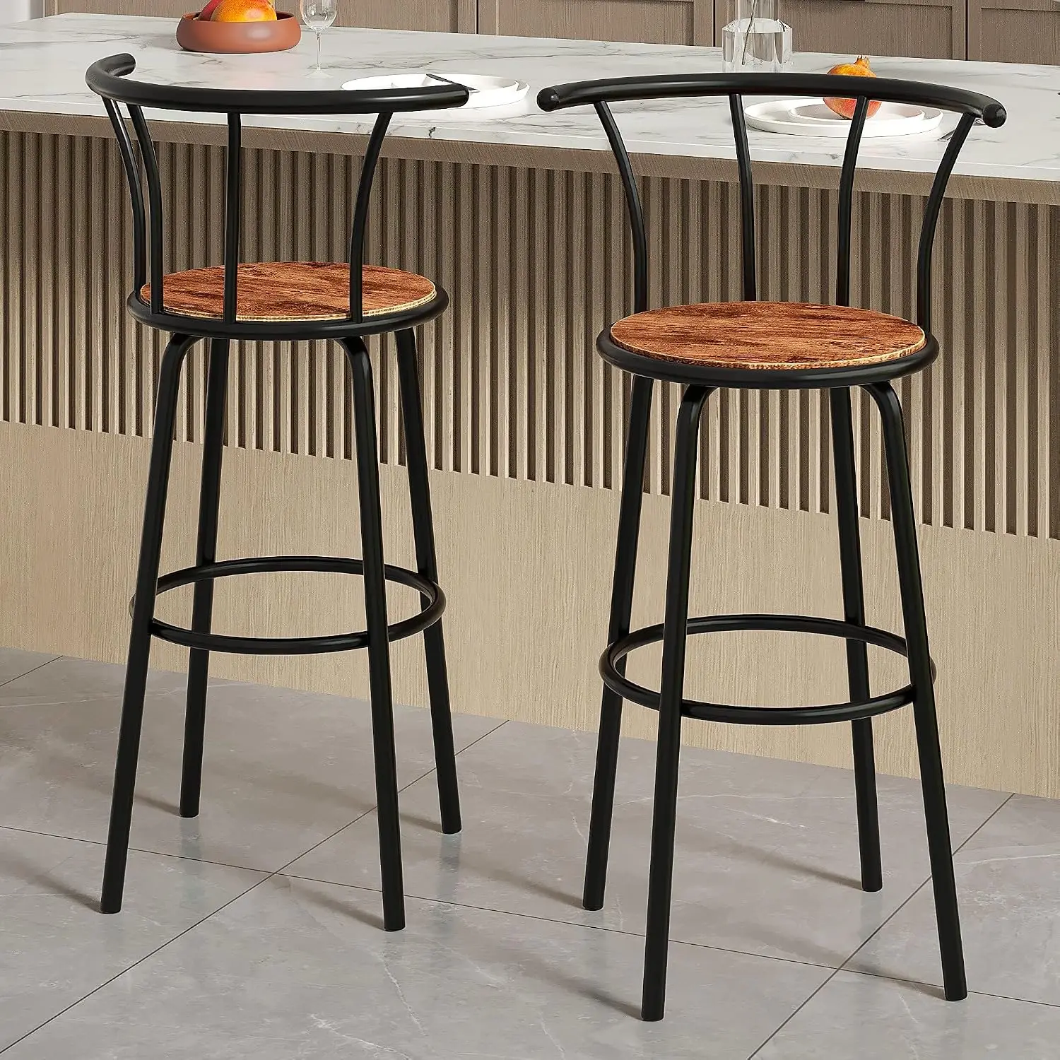 Bar Stools Set of 4, Swivel Counter Barstools with Backrest, Bar Height Chairs for Dining Room, Kitchen Island, Pub, Easy Assemb