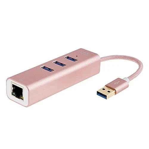 

3-Port USB 3.0 Data Hub with Ethernet Port, Supporting 10/100/1000 Mbps USB to RJ45 Gigabit Aluminum Case, Rose Gold