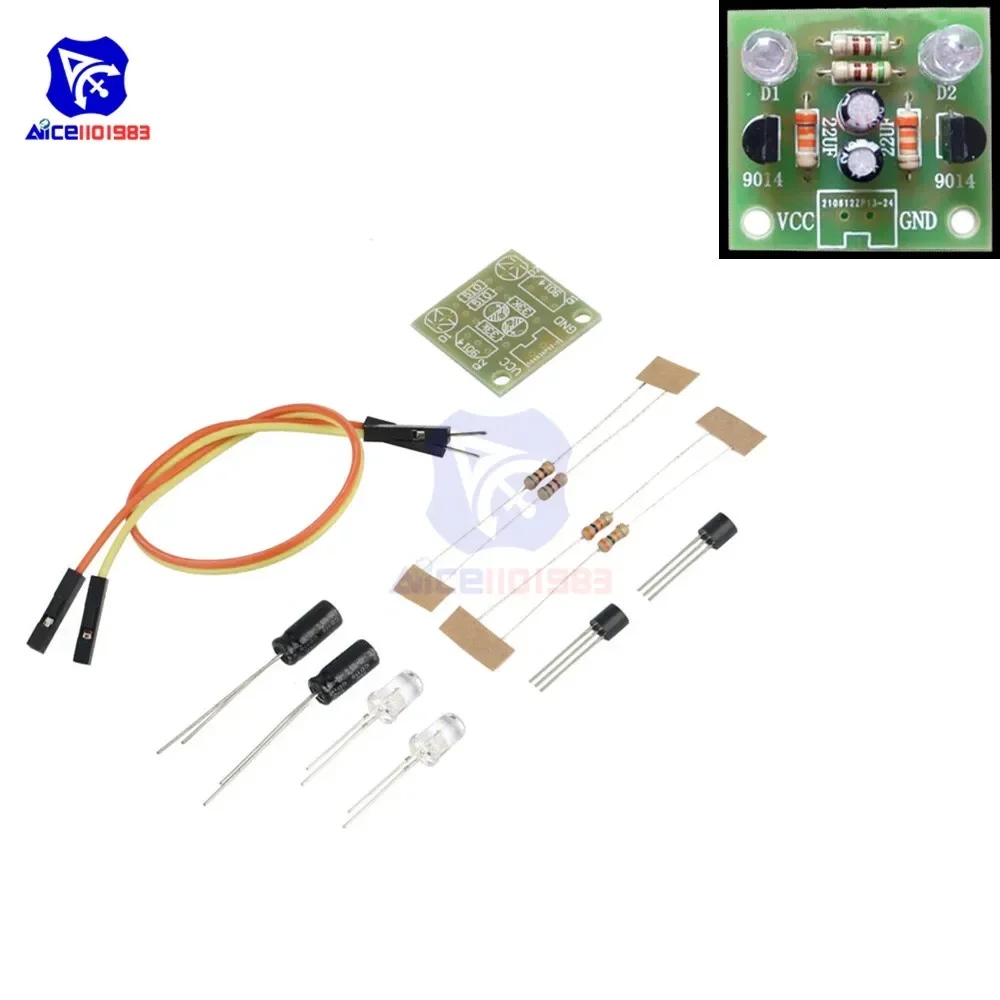 5MM Light LED Blue Simple Flash Circuit DIY Kit Module Transistor 30K Resistance 22UF Electrolytic Capacitors Dupont Cable Board