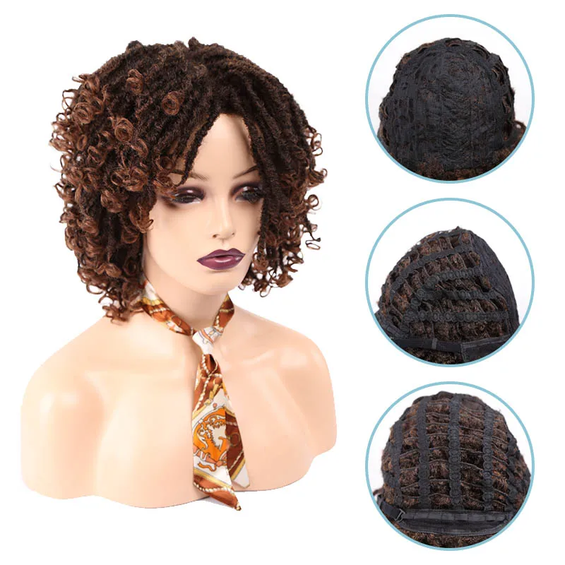 Amir Short Dreadlock Wig Synthetic Soft Faux Locs Wigs Braiding Twist Hair Wigs For Women/Men Black Brown Wig