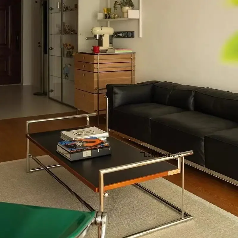 

Журнальный столик в скандинавском стиле для небольших квартир, современный минималистичный легкий роскошный дизайн, ретро-стиль, низкий диван-столик из нержавеющей стали.