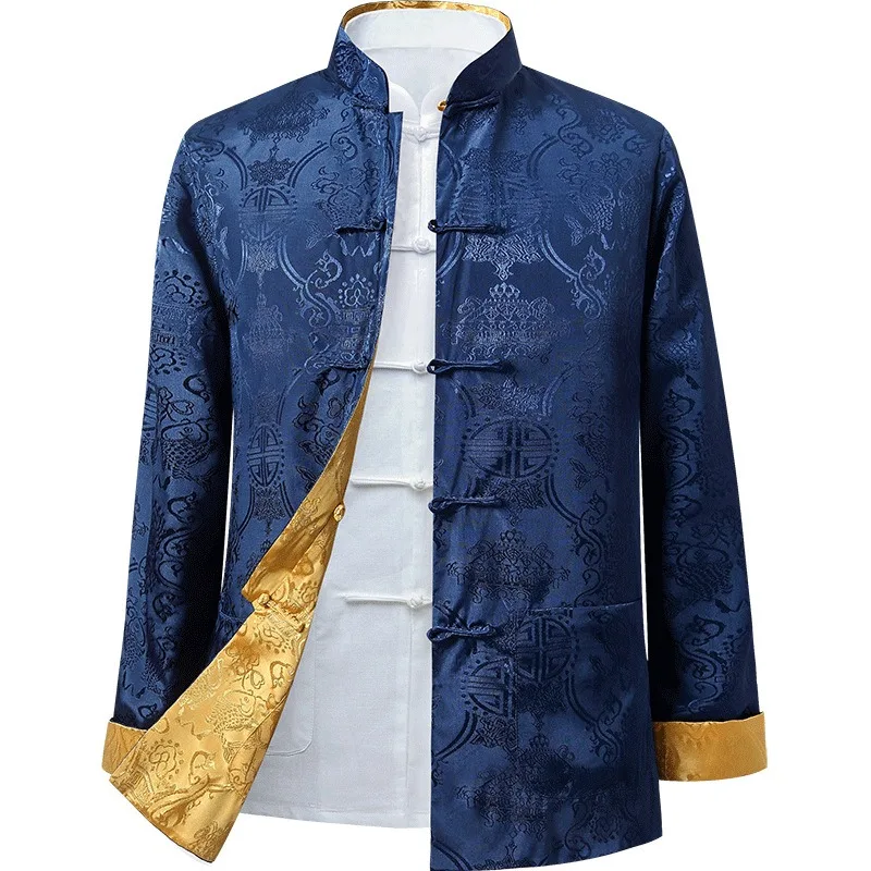 Spring/Fall Season Men's Long-Sleeve Chinese-Style Jacket Relaxed Fit Casual Reversible Jacket Everyday Leisure Wear