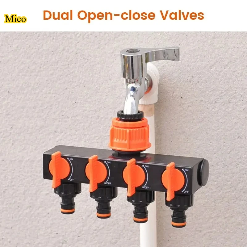 

Faucet garden hose four-way splitter with switch four-way valve nipple quick plug connector one in four out splitter
