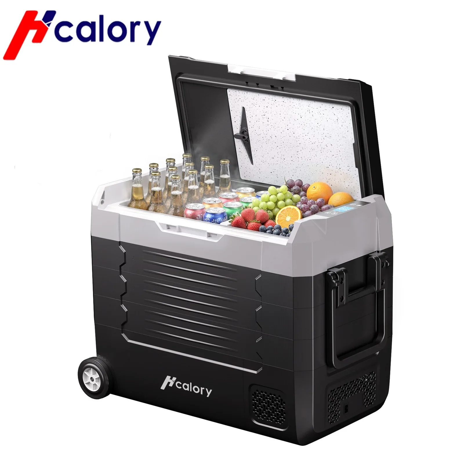 Hcalory D55M+ Dual-Zone Einzeldeckel-Kühlbox mit Rollen, 12V 24V DC Tragbarer Kompressor-Kühlschrank für LKW, Wohnmobil, Camping und Zuhause