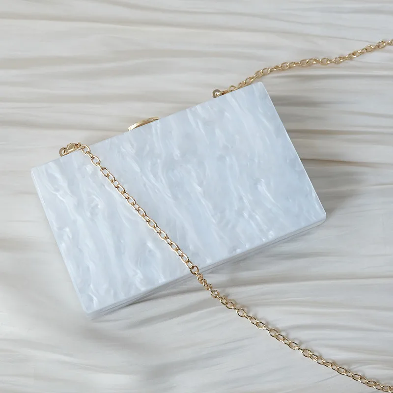 New Trendy Handbag Fashion Women Bags White Solid Acrylic Luxury Party Evening Bag Woman Wedding Cute Vintage Box Clutch Purse